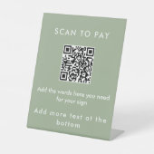 Salbeigrünes individuelles Text-Scan-to-Pay-QR-Cod Sockelschild (Vorderseite)