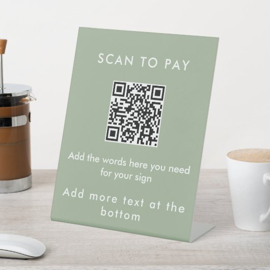 Salbeigrünes individuelles Text-Scan-to-Pay-QR-Cod Sockelschild (In SItu)