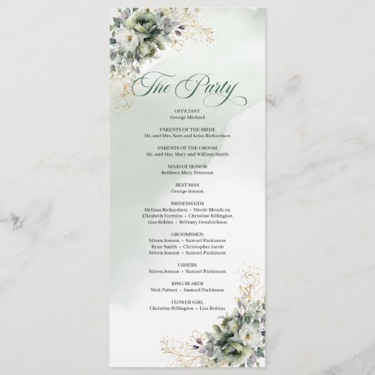 Salbeigrünes Laub Botanisches Hochzeitsprogramm Programm (Rückseite)