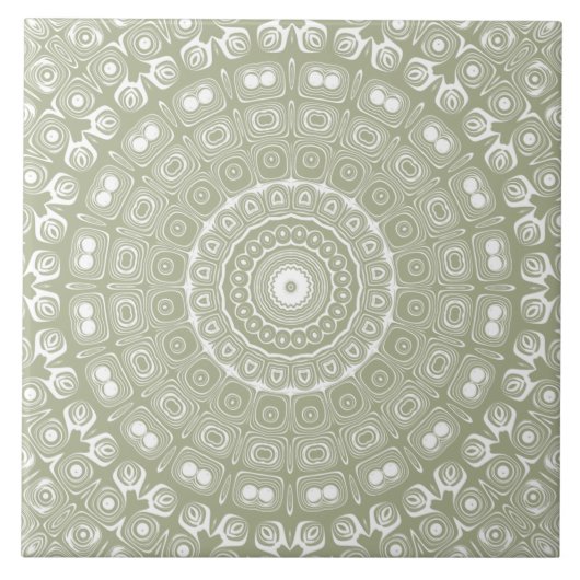 Salbeigrünes Mandala-Muster Fliese (Vorderseite)