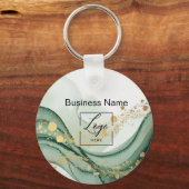 Salbeigrünes Marmor-Logo Qr-Code Mitarbeiter Schlüsselanhänger (Vorderseite)