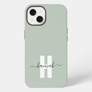 Salbeigrünes minimales modernes Anfangsmonogramm iPhone 13 Hülle
