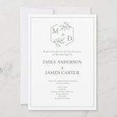 Salbeigrünes minimalistisches botanisches Monogram Einladung (Vorderseite)