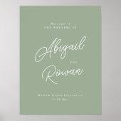 Salbeigrünes minimalistisches Hochzeits-Willkommen Poster (Vorne)