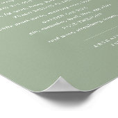 Salbeigrünes minimalistisches Hochzeitsbar-Menü-Sc Poster (Ecke)