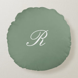 Salbeigrünes Monogramm Anfangsbuchstabe Hochzeitsg Rundes Kissen