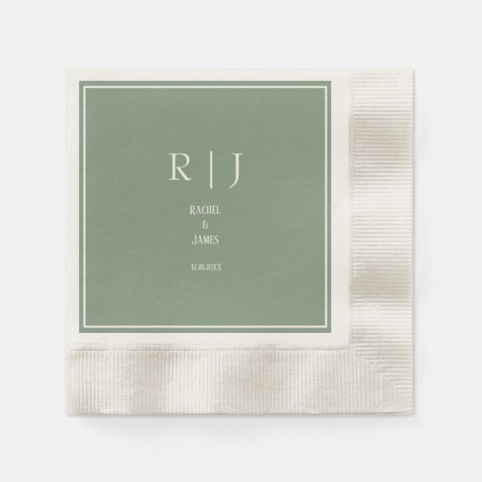 Salbeigrünes Monogramm Initial Moderne Hochzeit Serviette (Vorderseite)