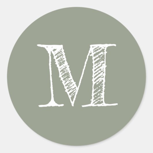 Salbeigrünes Monogramm Initial Runder Aufkleber (Vorderseite)