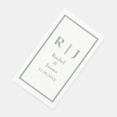 Salbeigrünes Monogramm Name Elegante Minimal Hochz Serviette (Ecke)