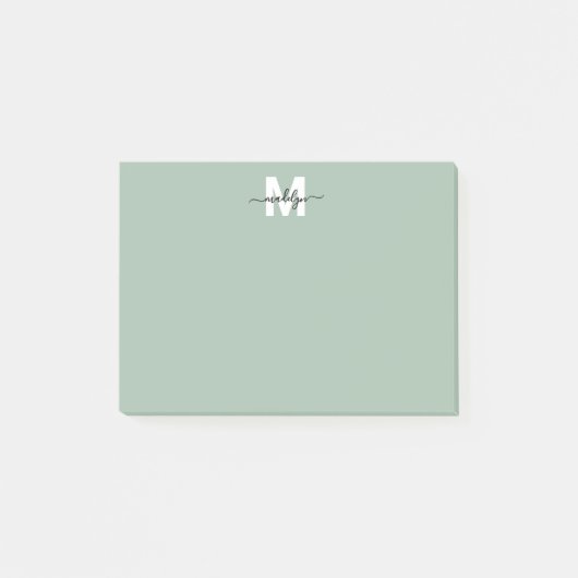 Salbeigrünes Monogramm Post-it Klebezettel (Vorderseite)