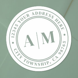 Salbeigrünes Monogramm Rücksendeadresse Runder Aufkleber