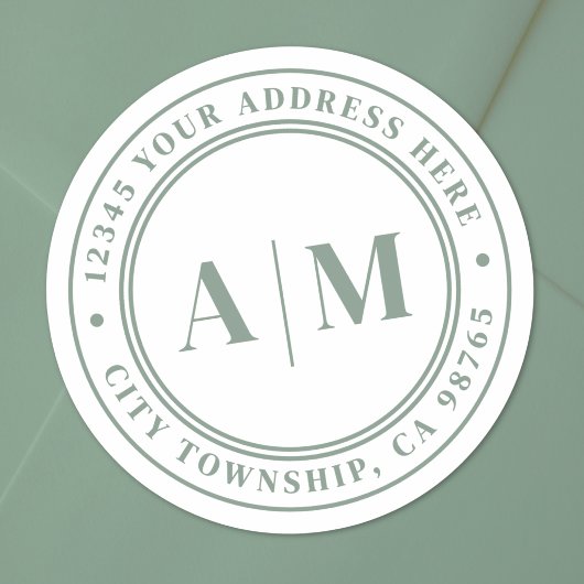Salbeigrünes Monogramm Rücksendeadresse Runder Aufkleber