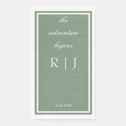 Salbeigrünes Monogramm-Zitat-Skript-Text Hochzeit Serviette (Vorderseite)