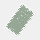 Salbeigrünes Monogramm-Zitat-Skript-Text Hochzeit Serviette (Ecke)