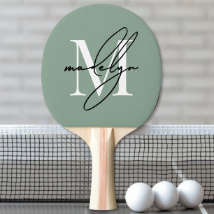 Salbeigrünes Namensmonogramm Tischtennis Schläger