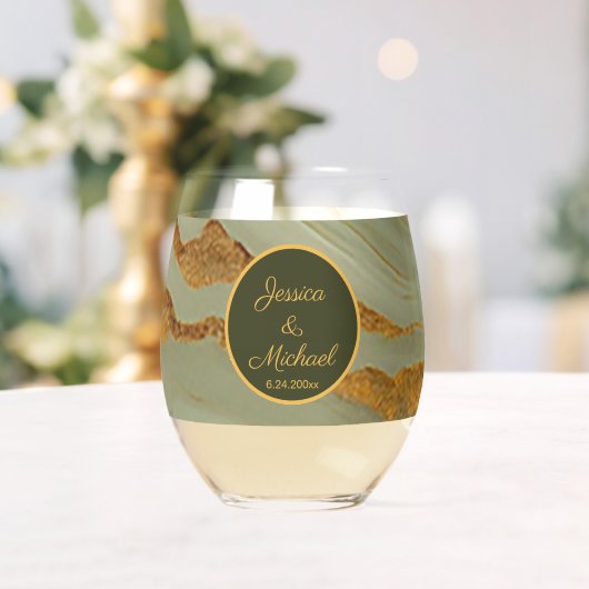 Salbeigrünes Onyx-Steinmuster Weinglas Ohne Stiel (Insitu (Hochzeit))