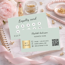 Salbeigrünes QR-Code-Geschäftslogo Treuekarte
