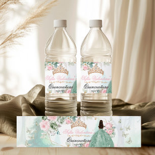 Salbeigrünes rosa funkelndes Kleid Quinceanera 15 Wasserflaschenetikett