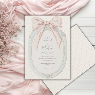Salbeigrünes rosa Schleifenrahmen Hochzeit im Vint Einladung