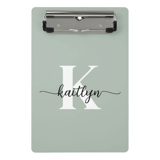 Salbeigrünes Schriftmonogramm Mini Klemmbrett (Vorderseite)