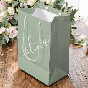 Salbeigrünes Skript Minimalistisches Monogramm Ele Mittlere Geschenktüte