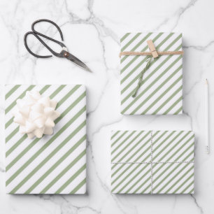 Salbeigrünes Streifenmuster Geschenkpapier Set