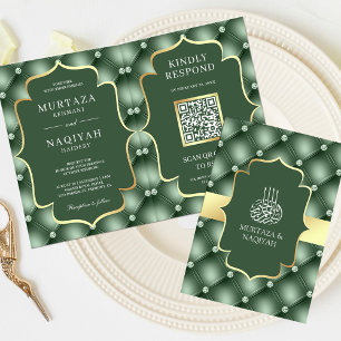 Salbeigrünes Tufted-Muster QR-Code Muslimische Hoc Einladung