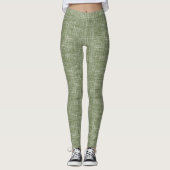 Salbeigrünes Tweed-Leinen-Muster  Leggings (Vorderseite)