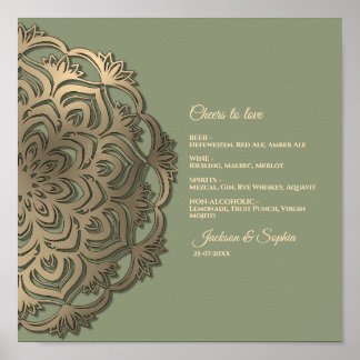 Salbeigrünes und goldenes elegantes Luxus-Menüschi Poster