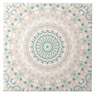 Salbeigrünes und Pfirsich Mandala-Muster Fliese