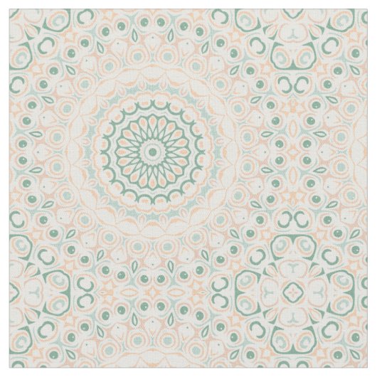 Salbeigrünes und Pfirsich Mandala-Muster Stoff (Nahaufnahme)