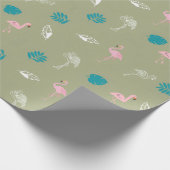 Salbeigrünes und rosa Flamingo-Geschenkpapier Geschenkpapier (Ecke)
