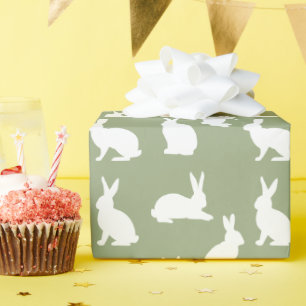 Salbeigrünes und weißes Hasenmuster Süßes Ostern Geschenkpapier