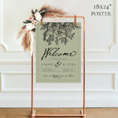 Salbeigrünes Vintage-Blumen-Script-Hochzeitswillko Poster