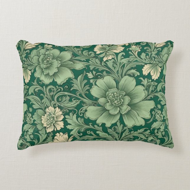 Salbeigrünes Vintage-Blumenmuster  Dekokissen (Vorderseite)