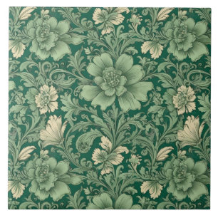 Salbeigrünes Vintage-Blumenmuster Fliese