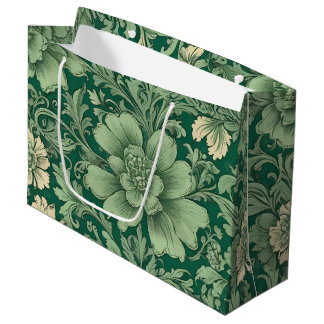 Salbeigrünes Vintage-Blumenmuster Große Geschenktüte