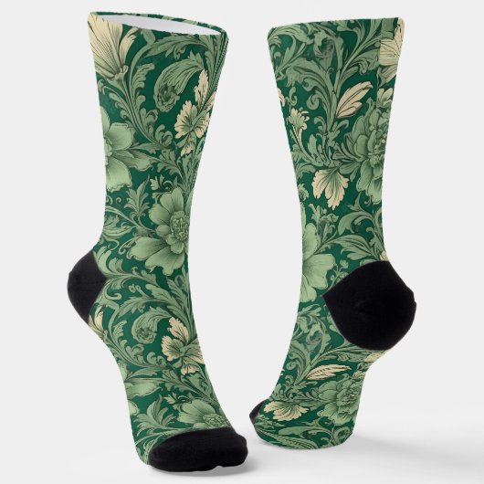 Salbeigrünes Vintage-Blumenmuster  Socken (Gewinkelt)