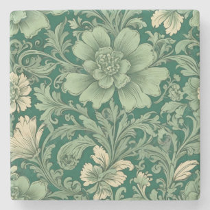 Salbeigrünes Vintage-Blumenmuster  Steinuntersetzer