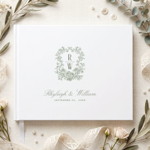 Salbeigrünes Vintage-Monogramm-Wappen-Hochzeit Gästebuch