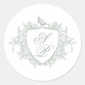 Salbeigrünes Wappen-Monogramm-Hochzeit Runder Aufkleber (Vorderseite)