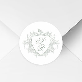 Salbeigrünes Wappen-Monogramm-Hochzeit Runder Aufkleber