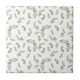 Salbeigrünes Wasserfarben-Chic-Oliv-Muster Fliese