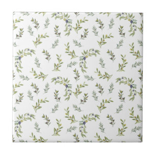 Salbeigrünes Wasserfarben-Chic-Oliv-Muster Fliese