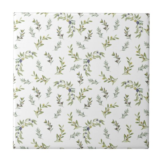 Salbeigrünes Wasserfarben-Chic-Oliv-Muster Fliese (Vorderseite)