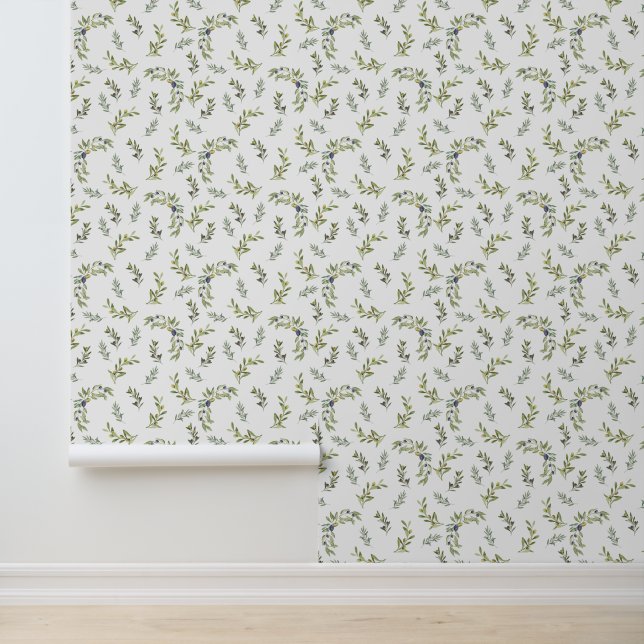 Salbeigrünes Wasserfarben-Chic-Oliv-Muster Tapete (Anwendung)