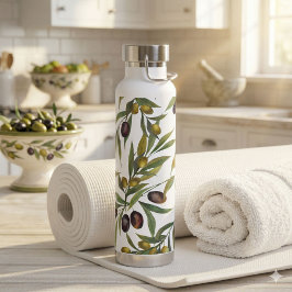 Salbeigrünes Wasserfarben- Französisch-Land-Oliven Trinkflasche