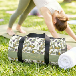 Salbeigrünes Wasserfarben-Landhaus-Olivenmuster Duffle Bag