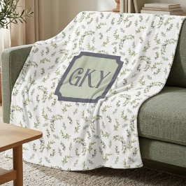 Salbeigrünes Wasserfarben-Monogramm Chic Oliven Mu Fleecedecke