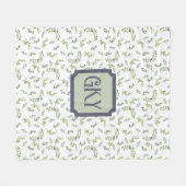 Salbeigrünes Wasserfarben-Monogramm Chic Oliven Mu Fleecedecke (Vorderseite (Horizontal))